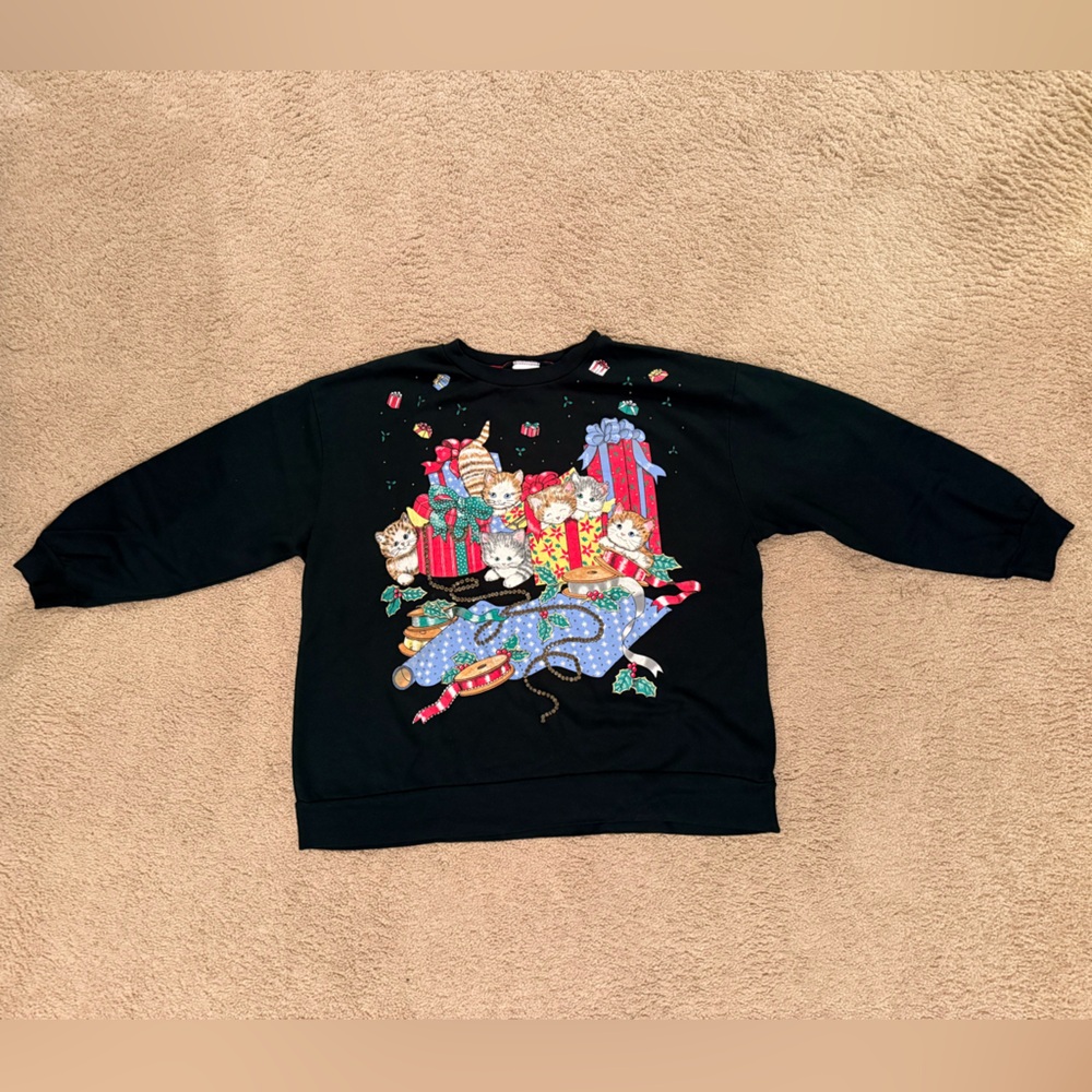 Vintage Christmas Cats Pullover Sweatshirt Size 1X
